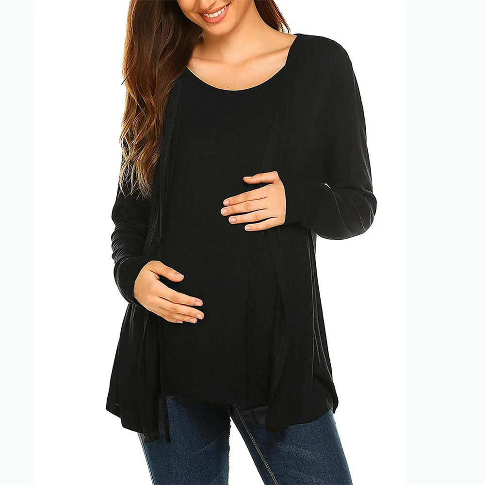 2025 maternidad mujer camisa de lactancia manga larga doble capa camisetas de lactancia camiseta ropa de maternidad cuello redondo de dos piezas ﻿