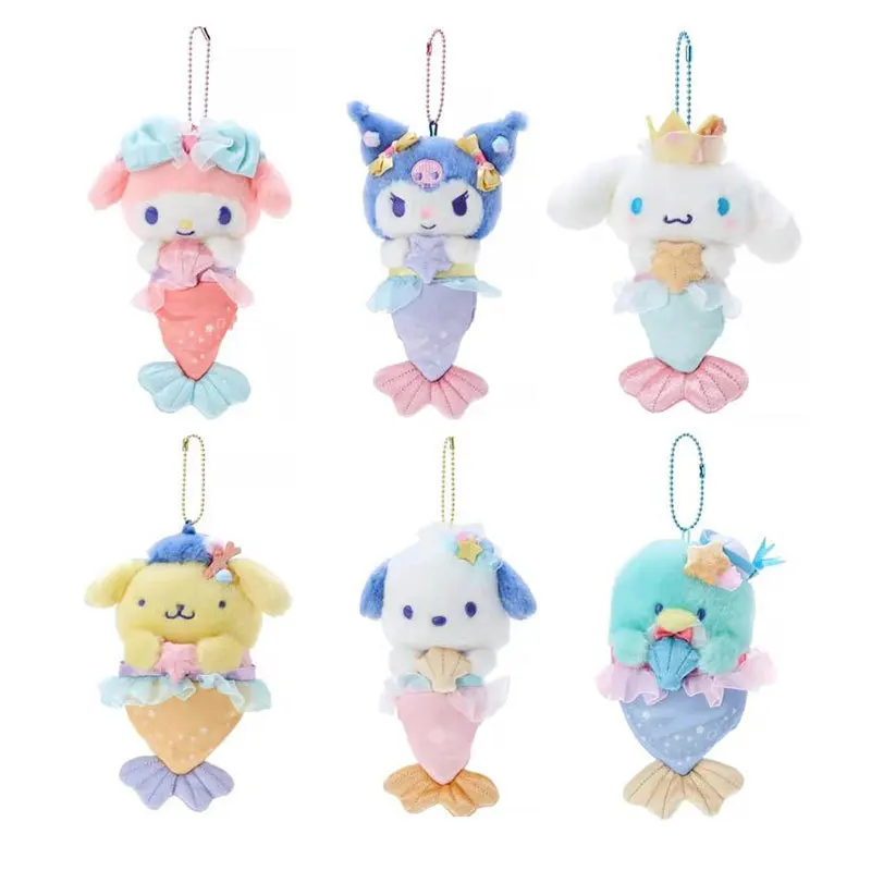 Minoso Anime Cartoon Mermaid Series Kuromi Cinnamoroll My Melody Pochacco Purin Dog Kawaii Stuffed Plushy Doll Pendant Keychain