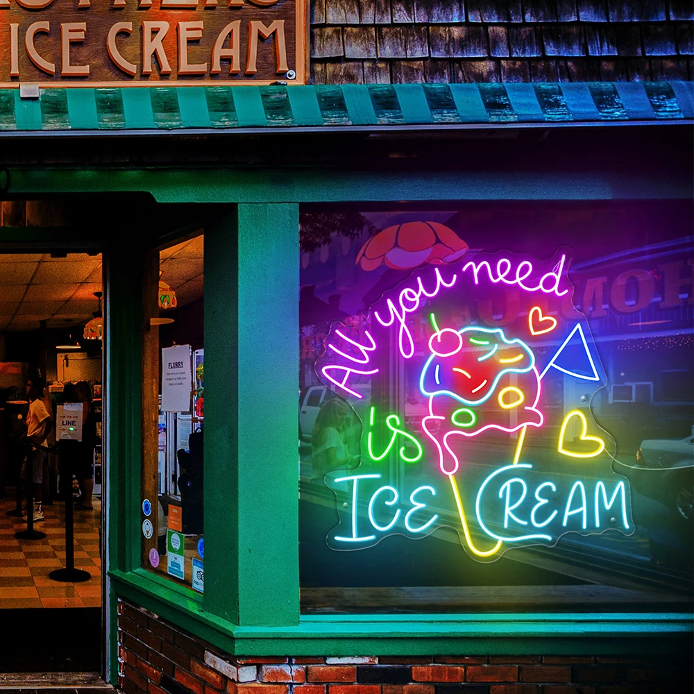 All You Need Is Ice Cream LED Neon Sign Light Custom Coffee Bar Shop Cafe Restaurant Wall Decoration Personalized Welcome Sign