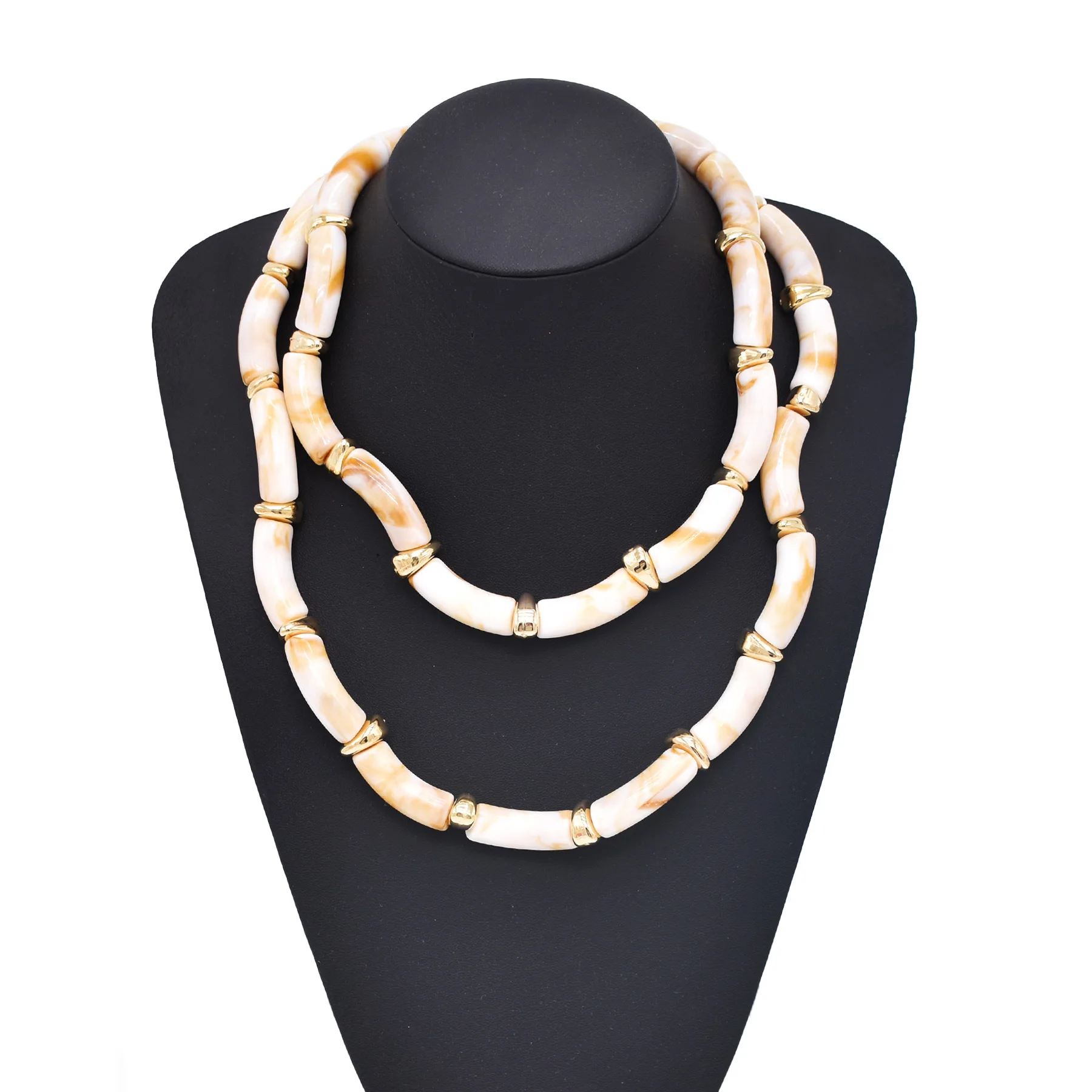 

Double Layer Light Brown Imitation Jade Bamboo Beads Necklace for Women European American Fashion Elegant Charm Choker Jewelry