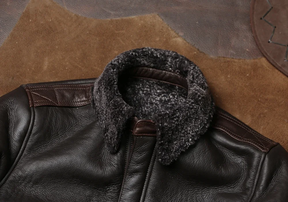 Tailor Brando Original Sheep Shearling American Vintage A2 Pilot Jacket Men's Classic Warm Genuine Leather Jacket