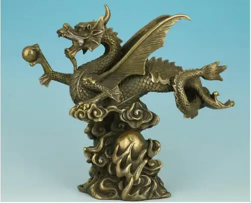 Ancient Chinese Brass Collection Handmade Carved Buddha Devil Dragon Statue