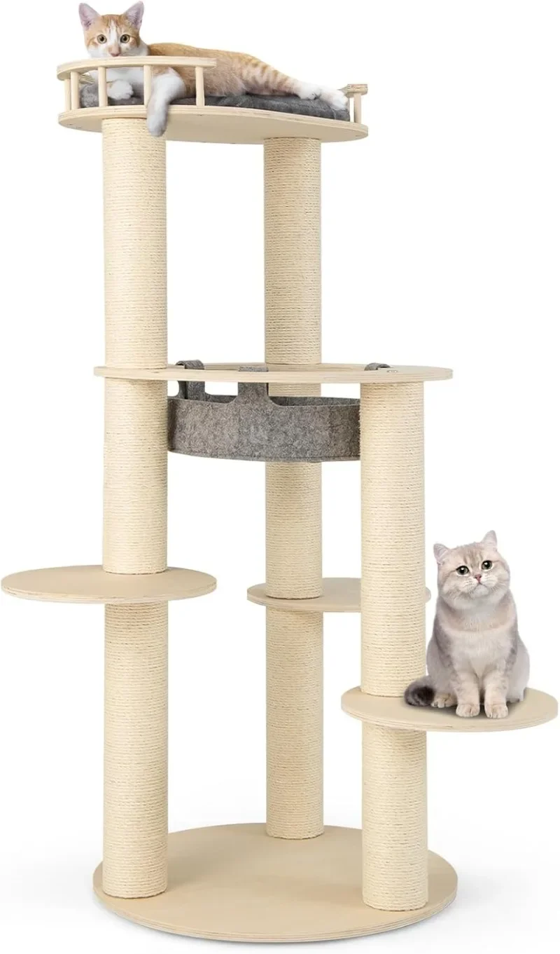 

59 inch Tall Cat Tree Tower, Multi-Level Cat Tower with Sisal Scratching Posts, Non-Woven Cat Hammock, Cozy Top Perch