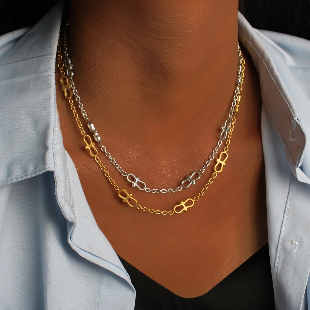 DIY accessories Bracelet Necklace Set 2025 New Niche Design Stainless Steel Plated 18K Gold Bow Splicing Chain Necklace