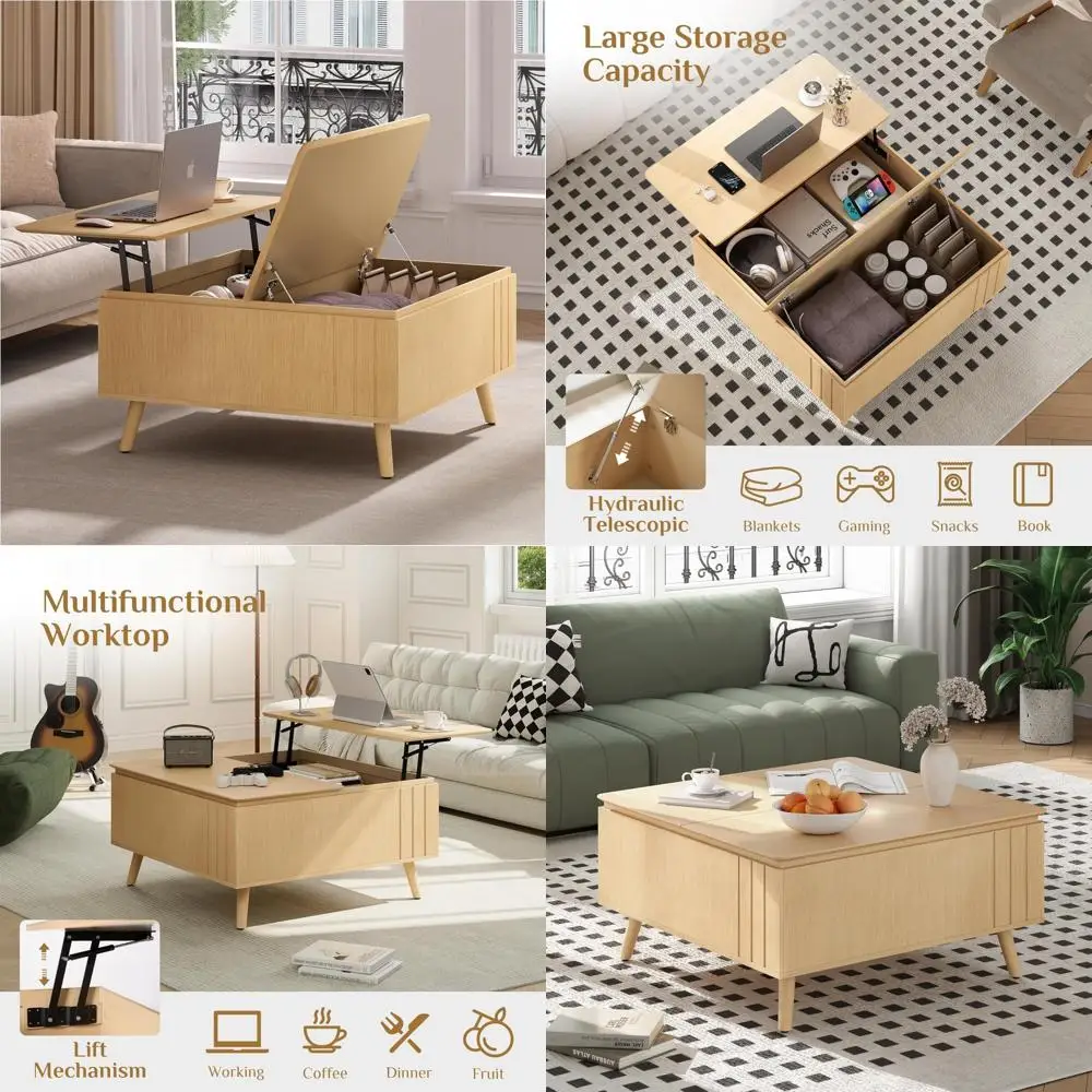

Mid Century Modern Lift Top Coffee Table with Large Storage, 36 Square Living Room Center Table