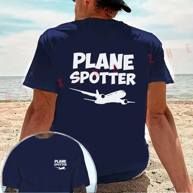 PLANE SPOTTER Airplane graphic motorcycle T-Shirt Cotton Double-Sided Print Men‘s Casual Short Sleeve Summer O-neck Tops