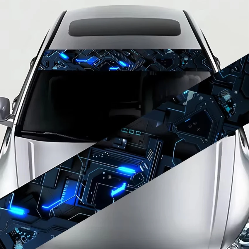 Car Windshield Sun Strip Sticker Blue Lightning Crack SPORT Decal Racing Front Window Banner Vinyl Sticker Auto Modification