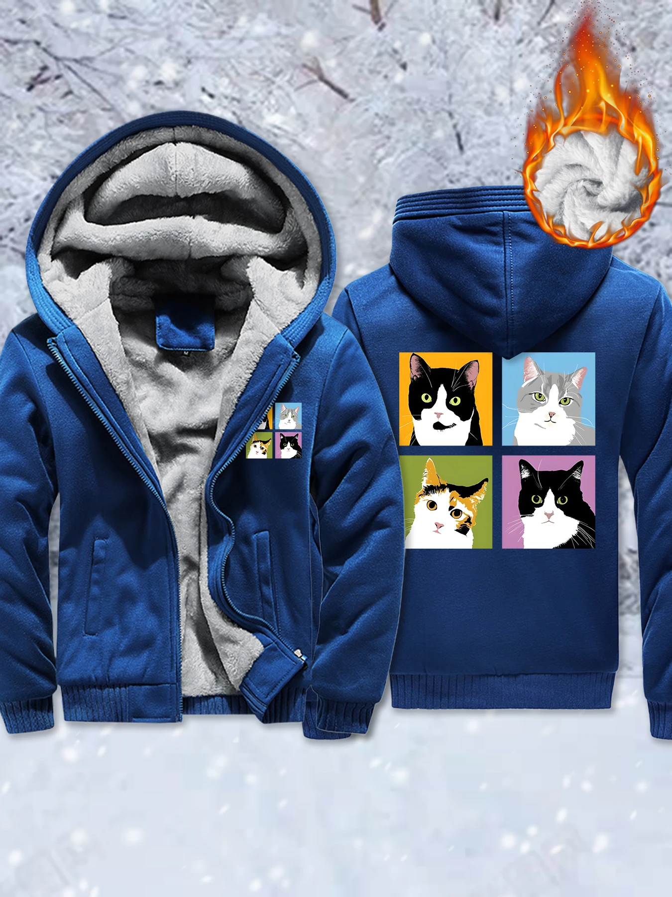 

Утепленные куртки с принтом «Звездные кошки», мужские флисовые пальто в стиле хип-хоп, одежда большого размера с карманами, зимняя мужская уличная одежда на молнии