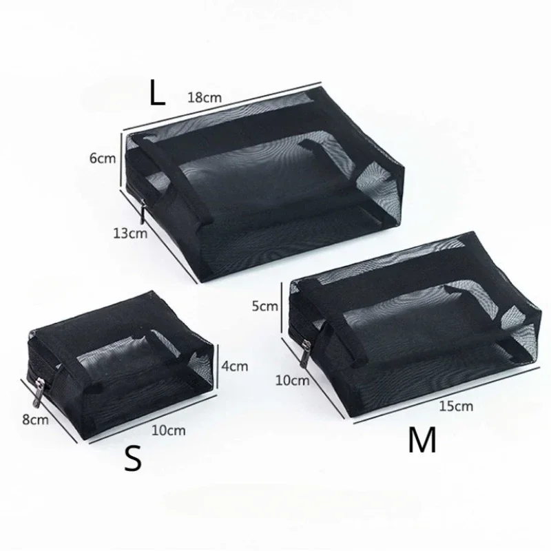 Прозрачная сетчатая косметичка на молнии для женщин, необходимый Органайзер, модные маленькие большие черные сумочки для туалетных принадлежностей, косметичка, женская, 1 шт.