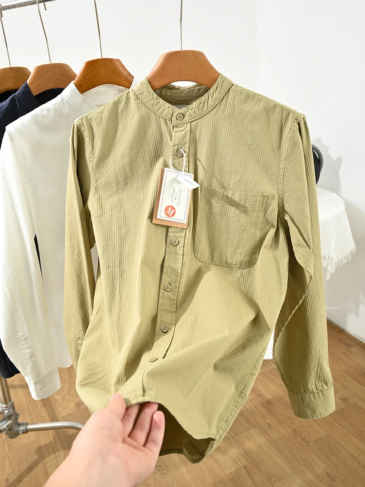 

Waed Pure Cotton Long Sve Casual irt Jaet Stand Collar Loose Fit Workwear Sle Autumn Season Menswear