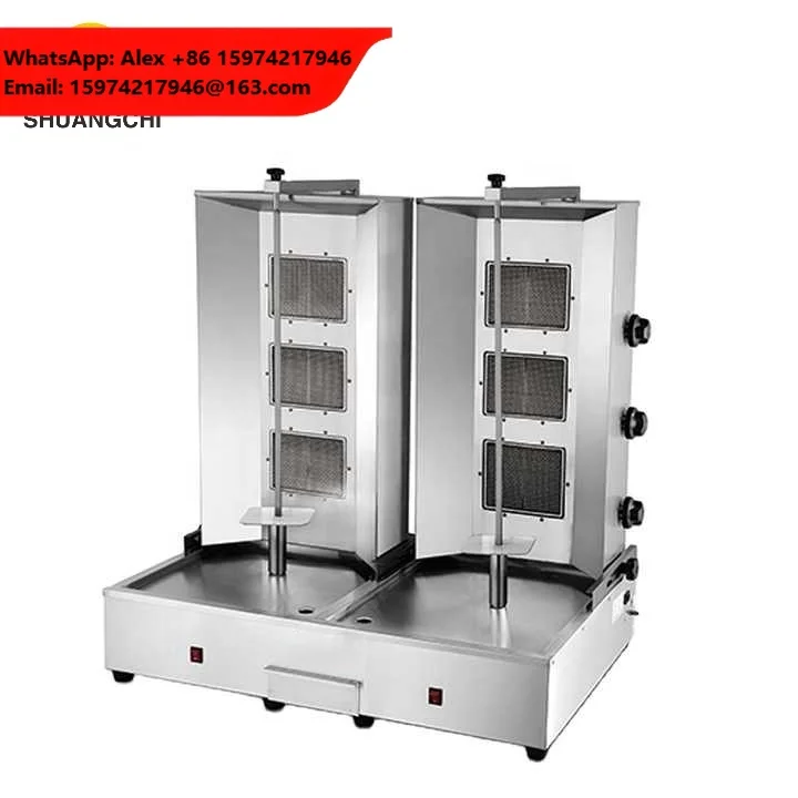 Commercial Gas Grill Doner Kebab 6 Burner Propane Gyro Automatic Vertical Spinning Shawarma Machine With Motor Core Component