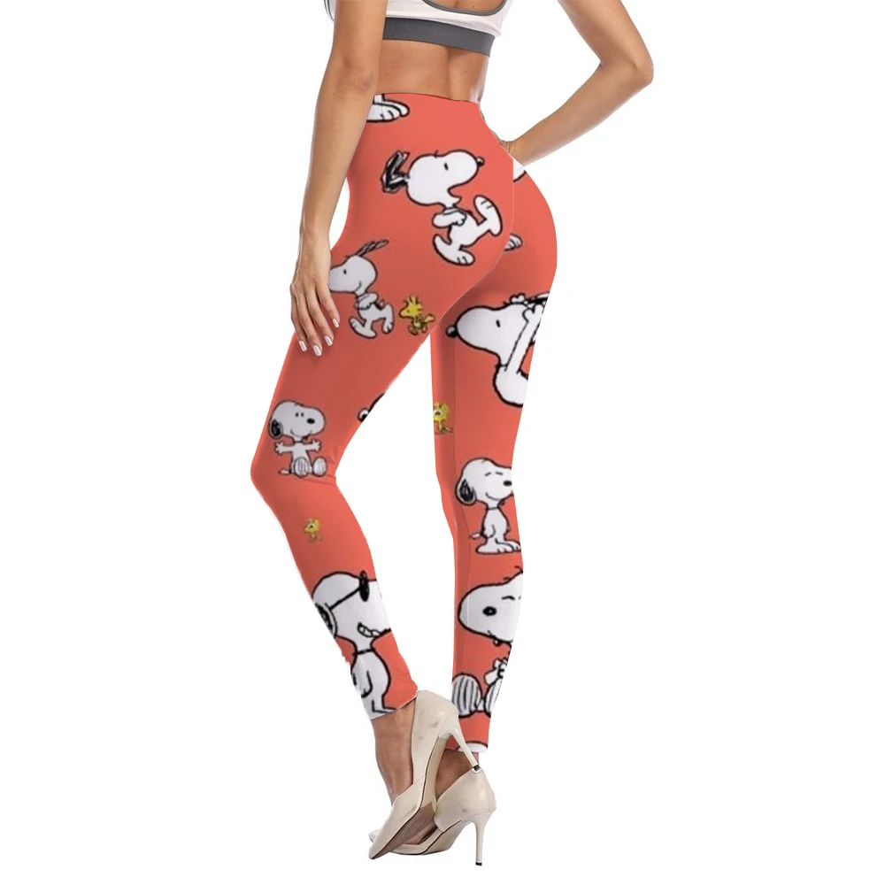 Women's Sports Snoopy Dog Print High Elasticity Legging Stretch Waist Fitness Slow Running Push Up Slim Pencil Pants