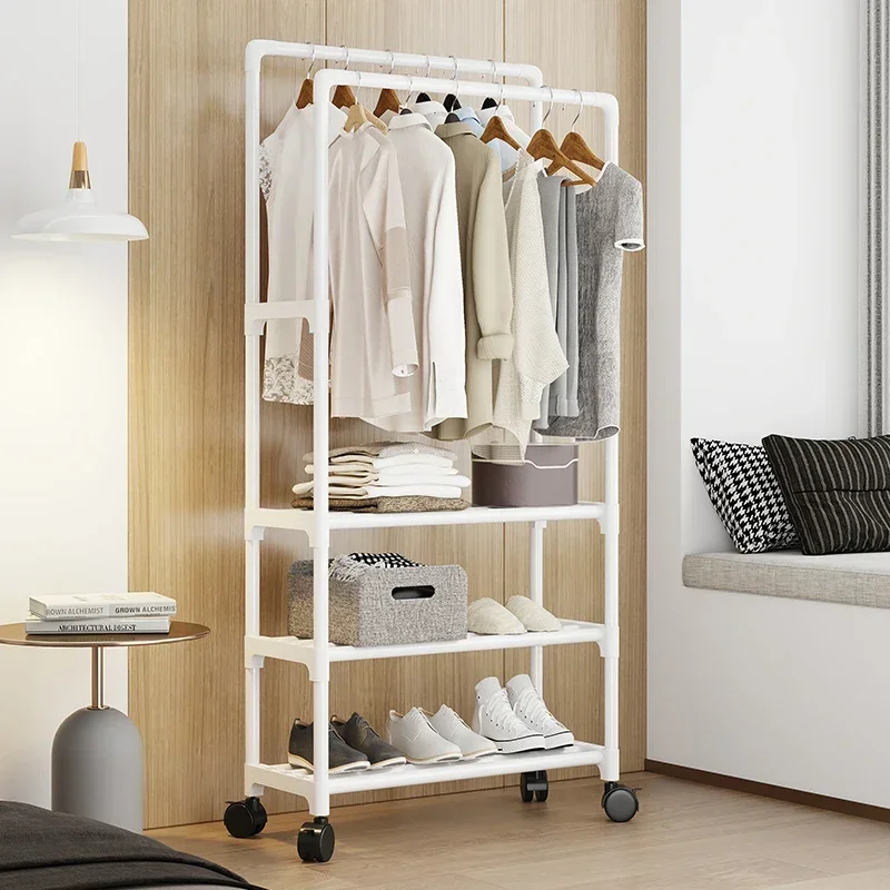 

White Metal Clothes Rack Standing Wheels Corner Minimalist Clothes Rack Bedroom Organizer Burro Ropa Entrance Hall Furniture