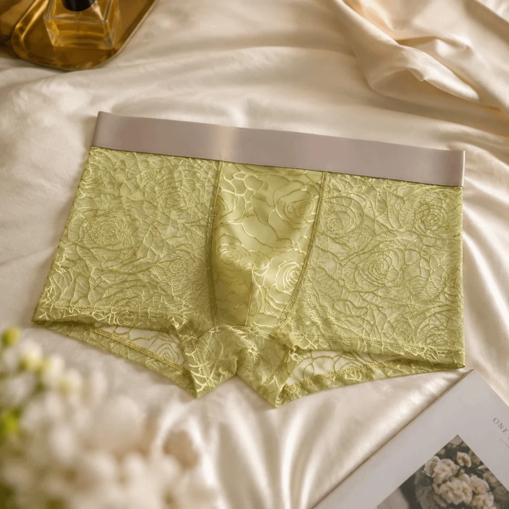 Breathable Ultra-thin Boxer Briefs Mesh Transparent Mid Waist Ice Silk Underwear Lingerie Leopard Dots Men's Underpants Men