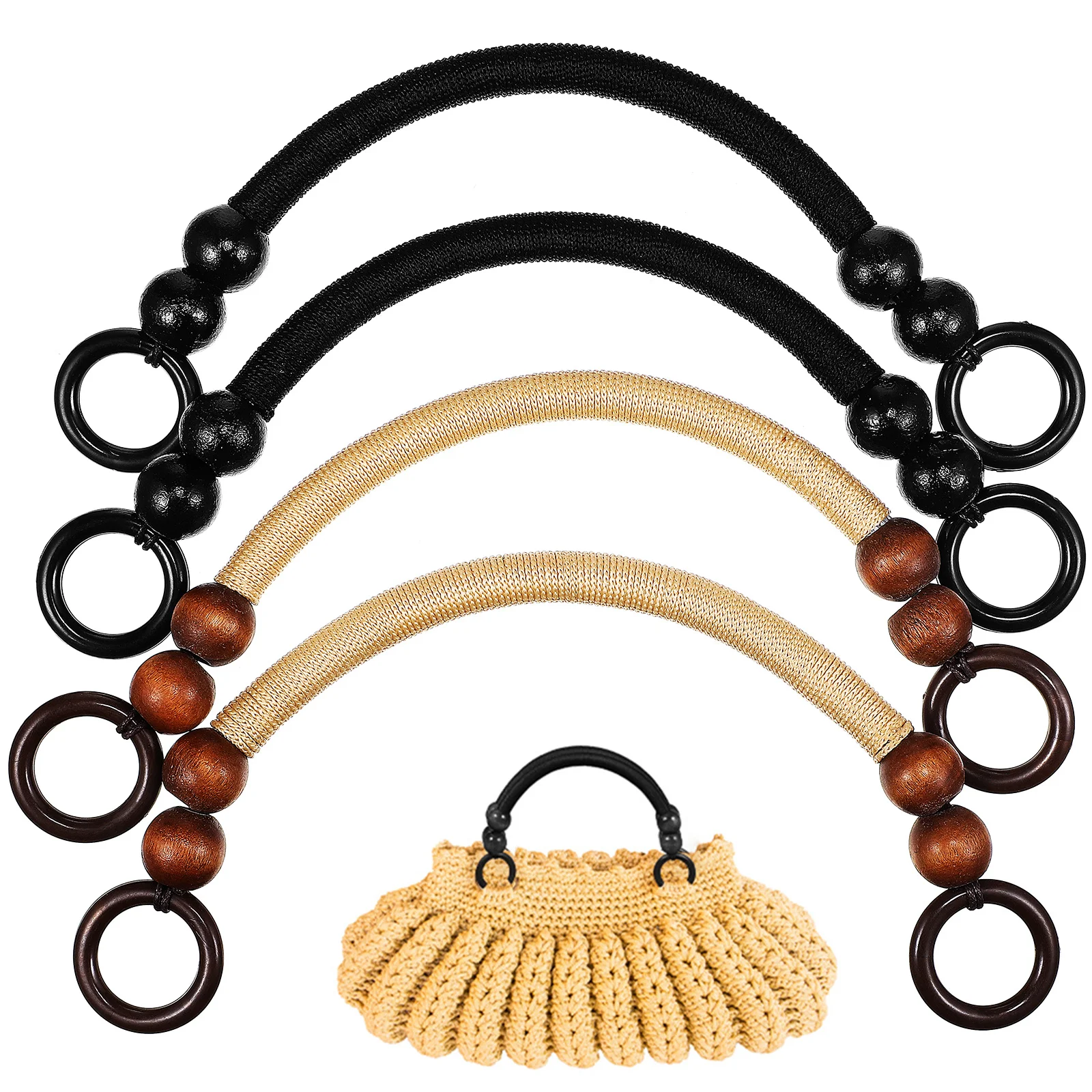 

4Pcs Wooden Beaded Bag Handles Premium Craft Woven Nylon Rope Replacement Straps for DIY Bag Making Handbag Purse Upgrade