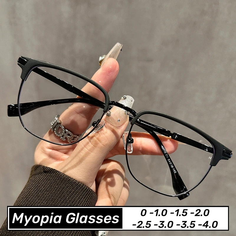 

High Quality Metal Frame Myopia Eyewear Women Men Ultra Light Half Frame Glasses Fashion Anti Blue Light Near Sight Glasses