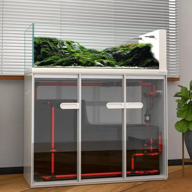 ultra-white square glass aquarium large home decoration with stand cabinet and bottom filtration system