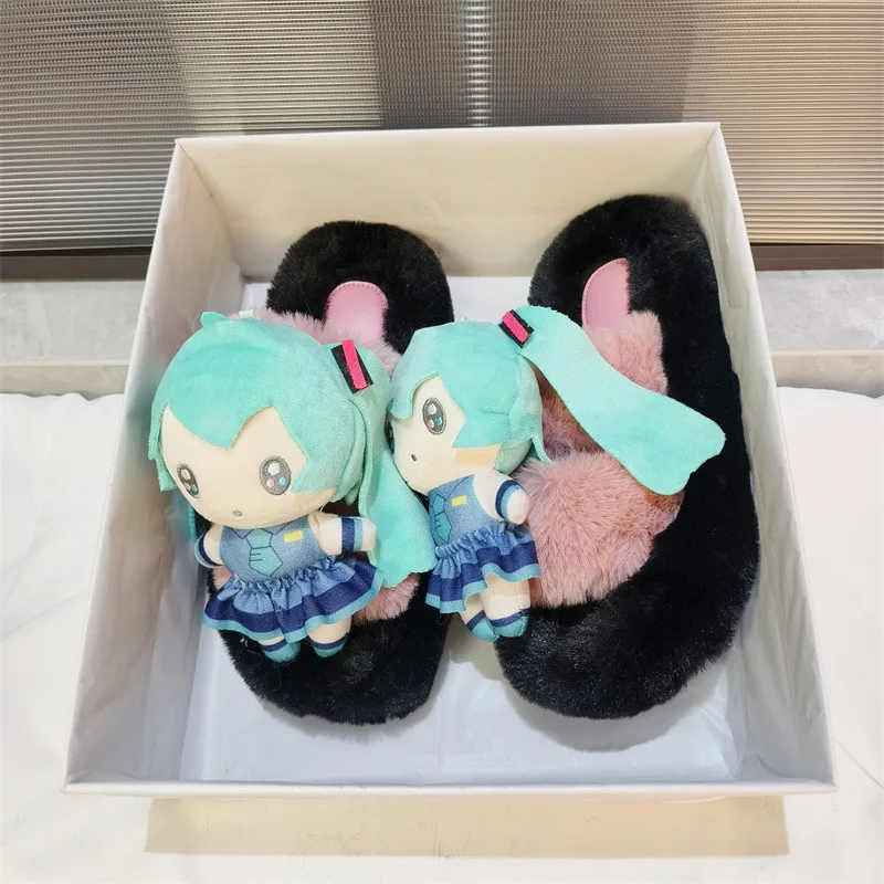 Nuevas zapatillas de algodón con tema de Anime Miku, zapatillas suaves de fondo grueso y cálido para otoño e invierno, bonito regalo sorpresa práctico para el hogar con dibujos animados