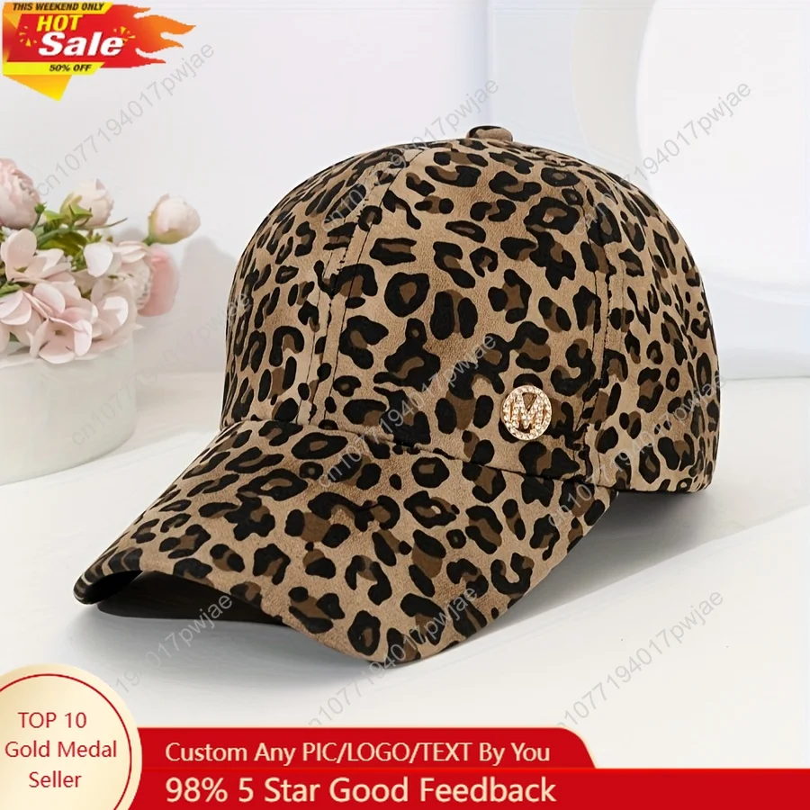 

[Leopard Print Cap] Women's Leopard Print Leopard Spot Baseball Cap - Adjustable Strap, Golden-Tone Logo, Lightweight & Snug Fit