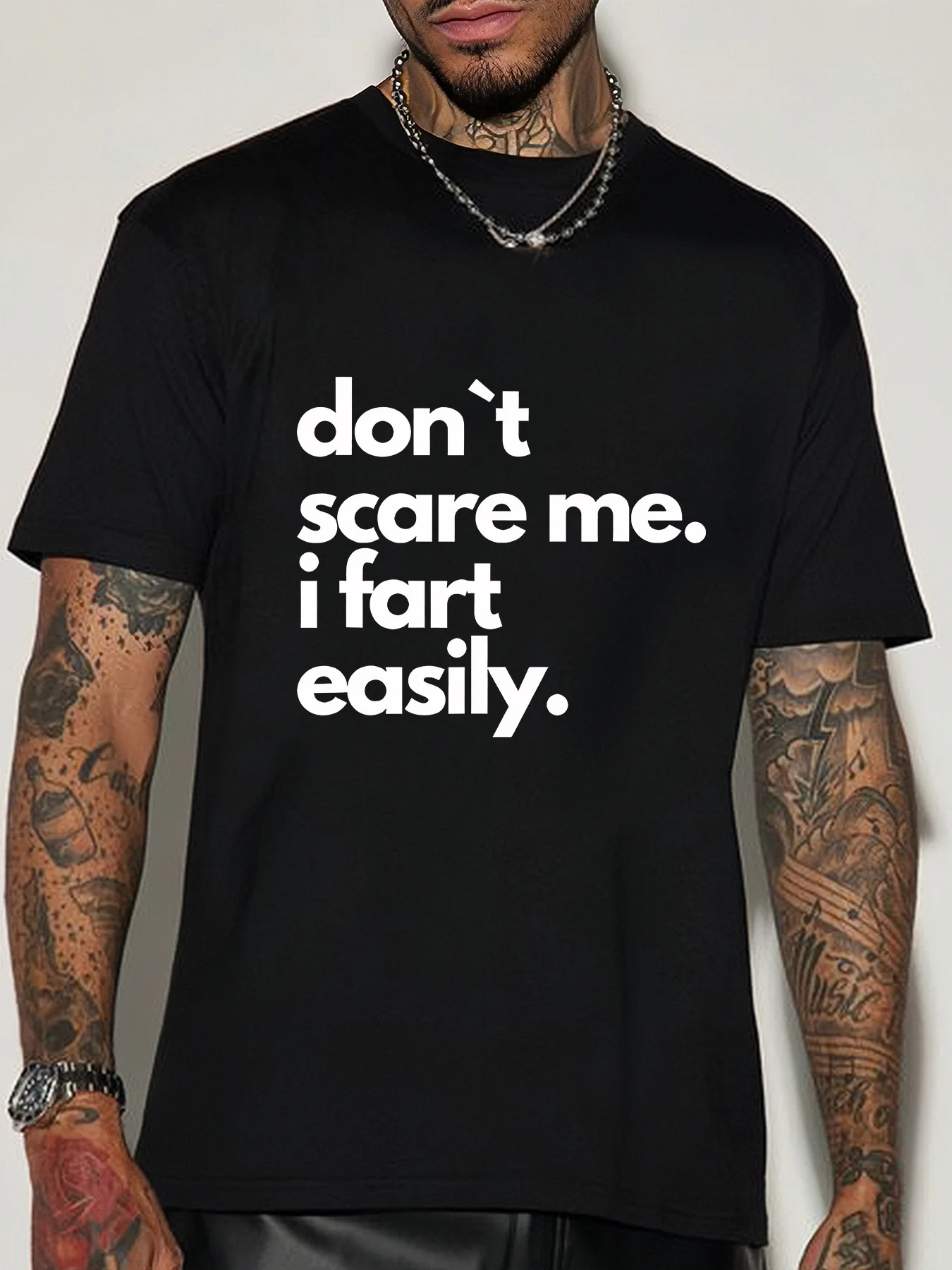 Men Short Sleeve Crew Neck T Shirt Dont Scare Me I Fart Easily Funny Text Graphic Comedy Theme Casual Cotton Streetwear Tee