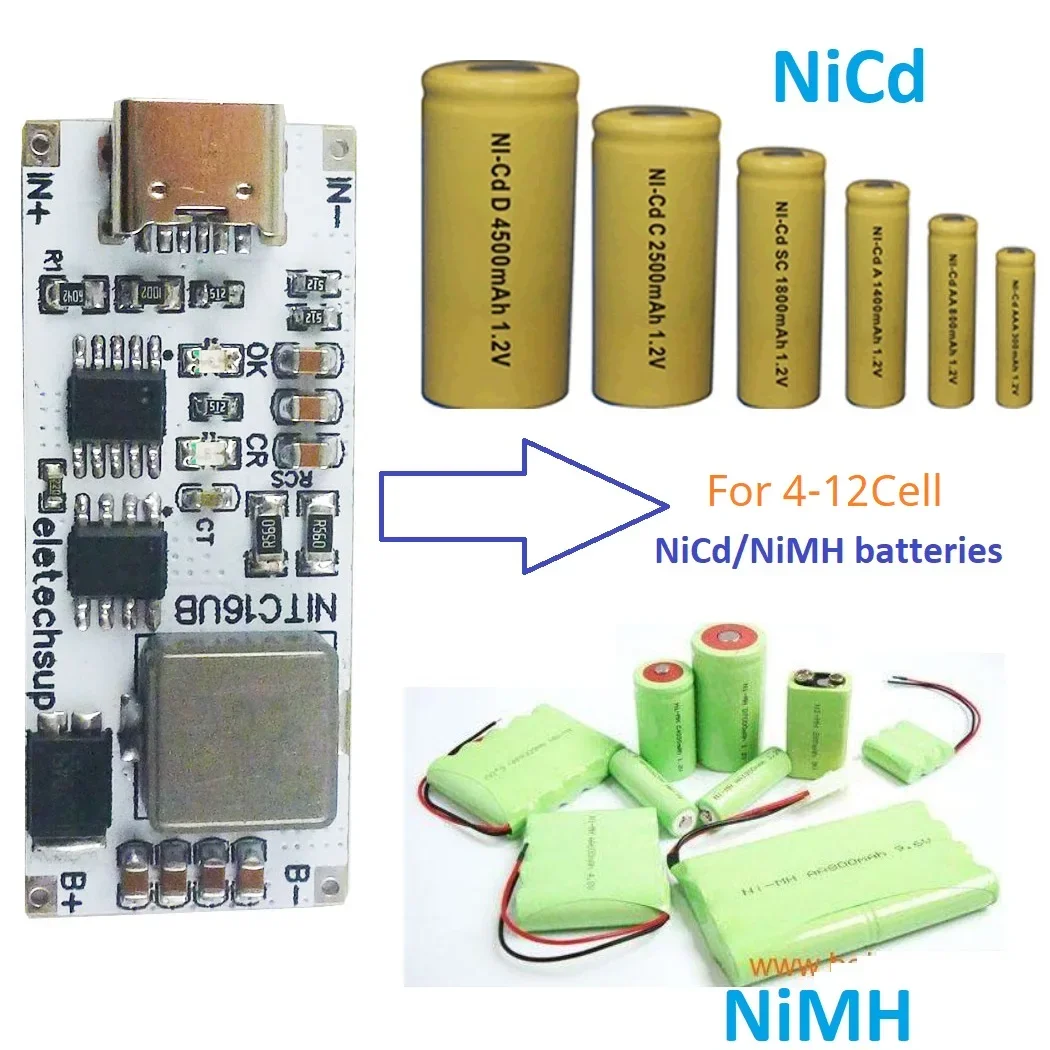 

2A/4A 4-12 Cell NIMH Charger Module TYPE-C DC 5V Boost BMS CC/CV NiCd for 4.8V 6V 7.2V 8.4V 9.6V 10.8V 12V 13.2V 14.4V Battery