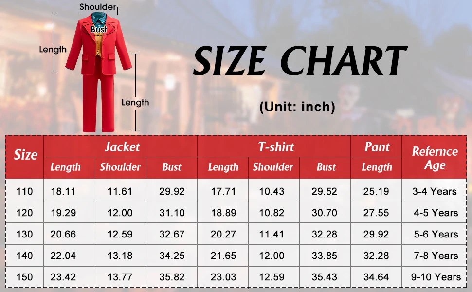 Jungen Clown Cosplay Halloween Kostüm Rote Anzüge Kinder Jacke Hemd Weste Hosen Anzüge für Film Zirkus Joker Party Karneval Outfit – Detail 1