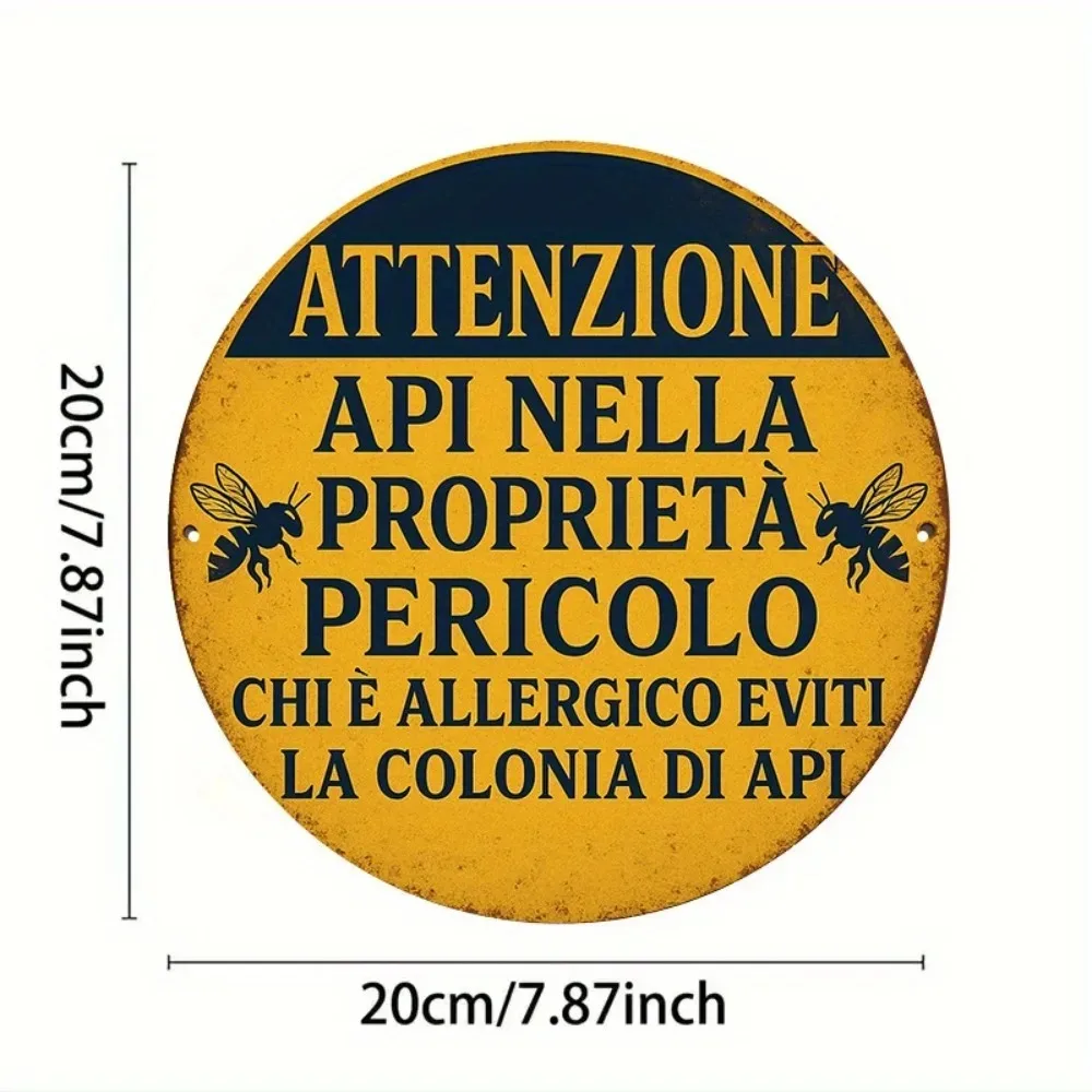 Brand Vintage Italian Bee Warning Metal Wall Art Round Aluminum Sign For Garden Home Decor Gift