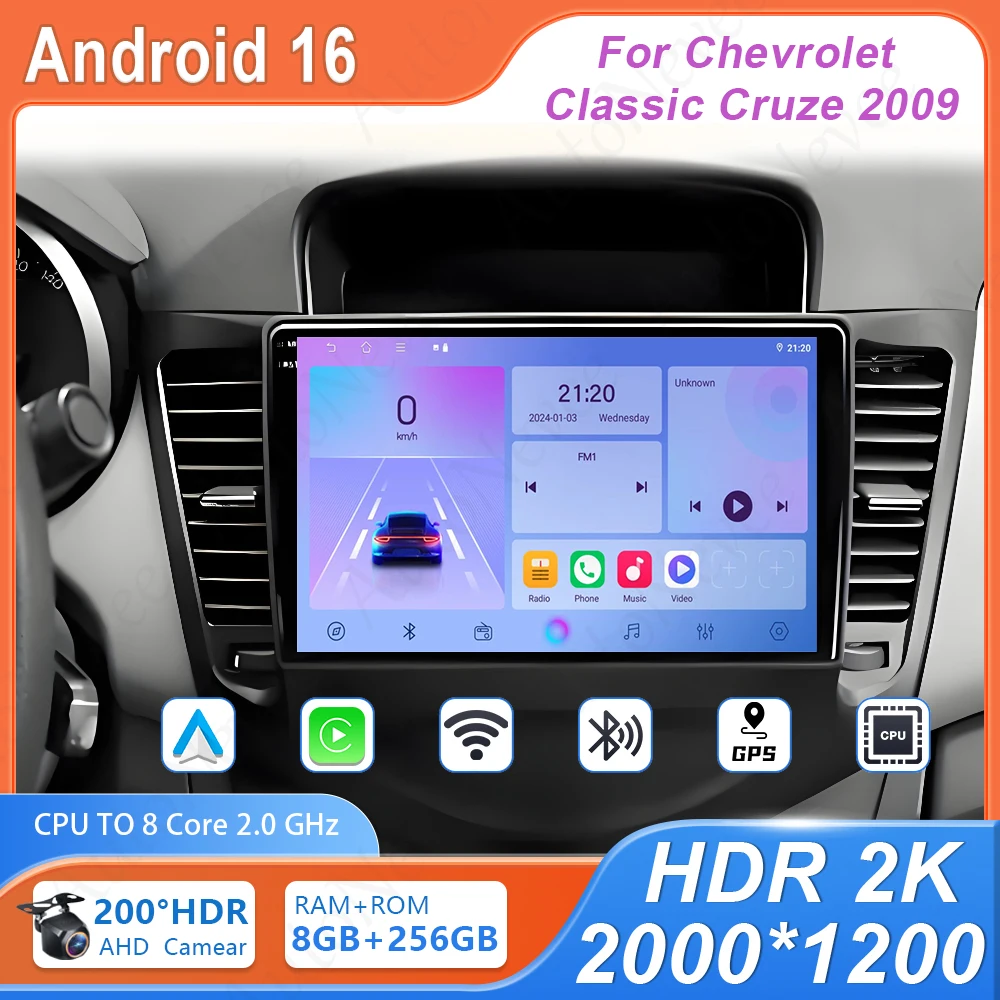 

GPS-навигация для Chevrolet Classic Cruze 2009, 4G Wi-Fi, BT, мультимедийный проигрыватель, автомобильная магнитола, стереосистема, головное устройство без DVD, 2DIN