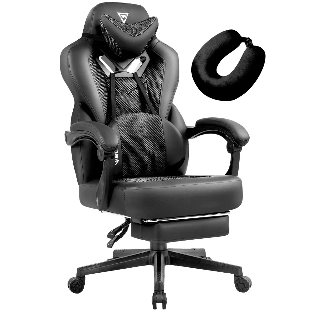 New Gaming Chair with Footrest, Mesh Gaming Chair for Heavy People, Ergonomic Reclining Gamer Computer Chair