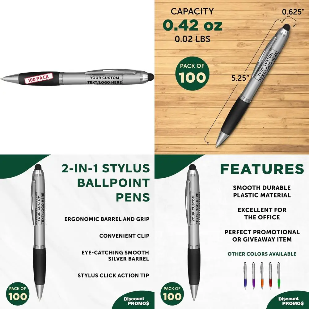 

Custom Bulk Ballpoint Pens Set of 100, Personalized Stylus with Black Ink, Ideal for Offices, Schools, and Businesses