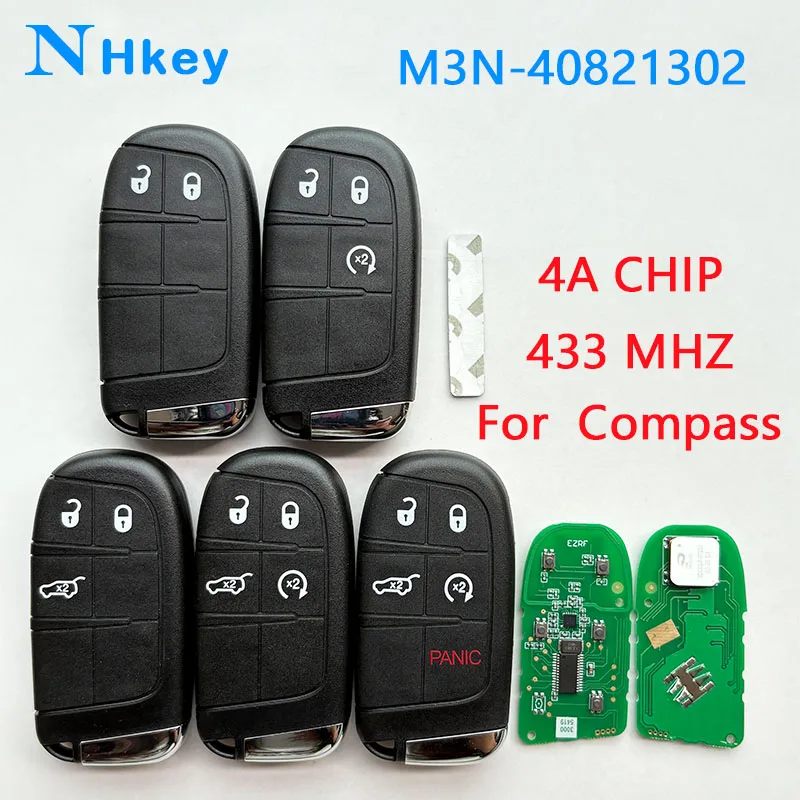 

NH ключ FCC ID:M3N- 40821302 Для Jeep Compass CompassSUV 2/3/4/5 кнопки с лезвием SIP22 и логотипом 433 МГц 4A чип умный дистанционный ключ