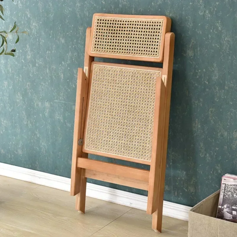 Solid Wood Rattan Dining Chair Foldable Home Backrest Single Person Chair Homestay Restaurant Sillas Para Comedor Chair Stool