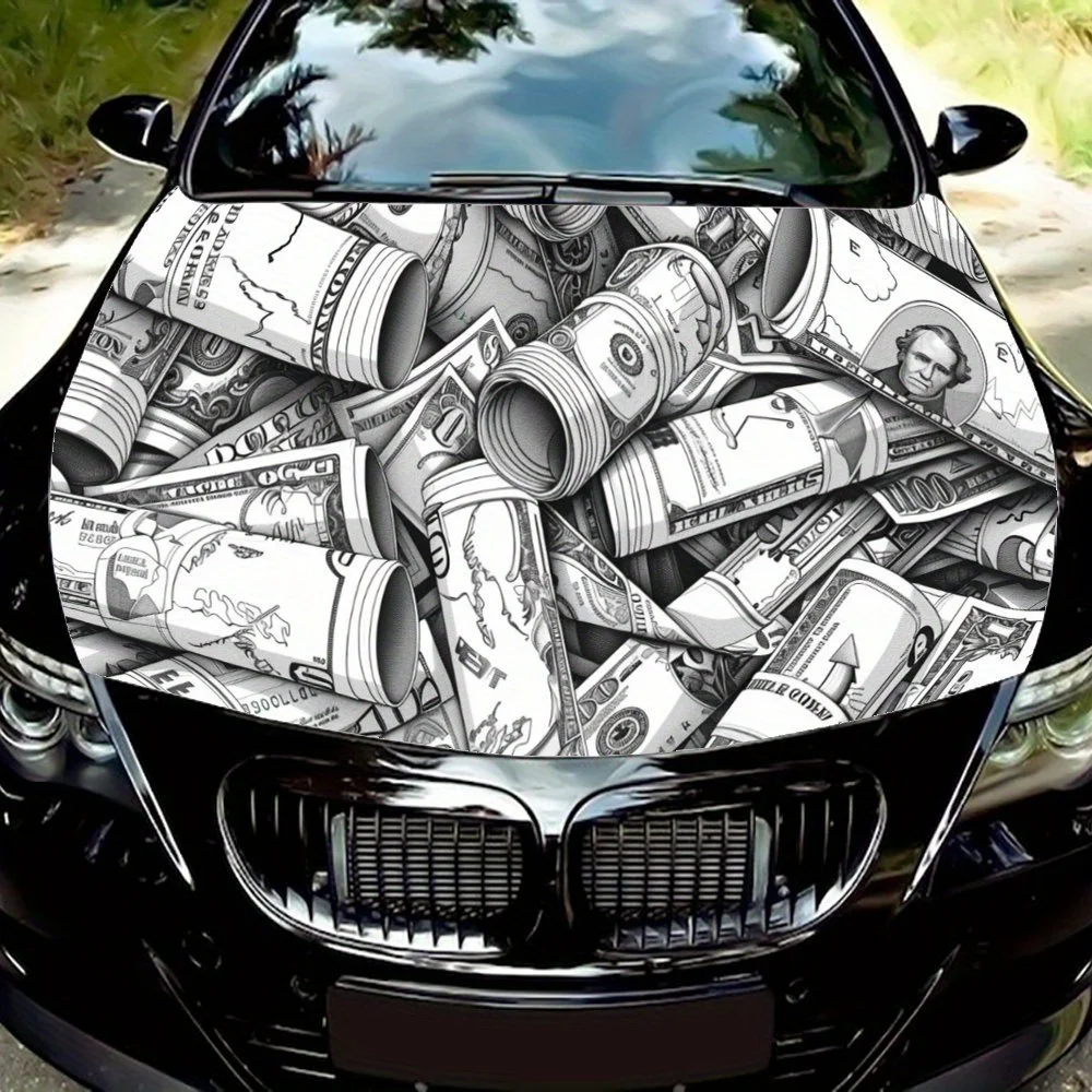 Illusory Money Grand Scene Car Hood Decal Sticker, Durable Car Vinyl Wraps Suitable for Most Vehicles, Car Engine Hood Protectiv