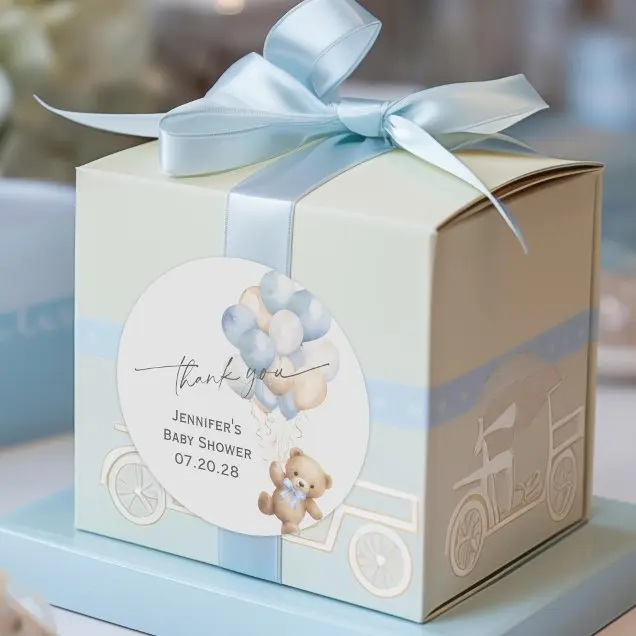 96 قطعة من ملصقات المقاومة للماء لعيد الميلاد على شكل دمية دب زرقاء مخصصة، ملصق شعار شخصي