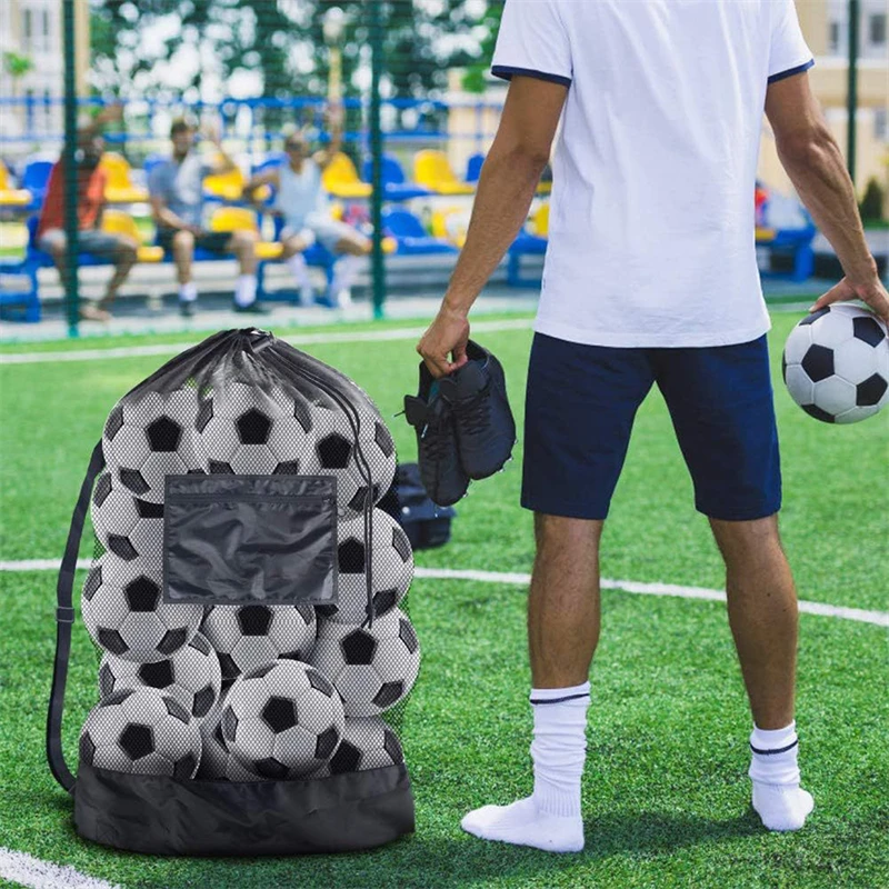 Grande malha saco para armazenamento de basquete, futebol, voleibol, cordão ajustável, bolsa de ombro, bola Sports Training Equipment