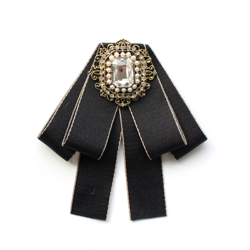 Koreanische Stoff Fliege Broschen Frauen Anzug Hemd Kragen Perle Kristall Beee Revers Pins Casual Britischen Stil Krawatten männer Schmuck – Detail 6