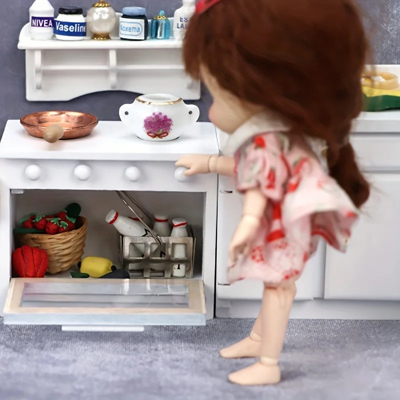 1 قطعة دمية مصغرة موقد المطبخ الخشبي نموذج مسرح غرفة المعيشة المطبخ المشهد الغذاء اللعب فرن الميكروويف تقليد نموذج #4