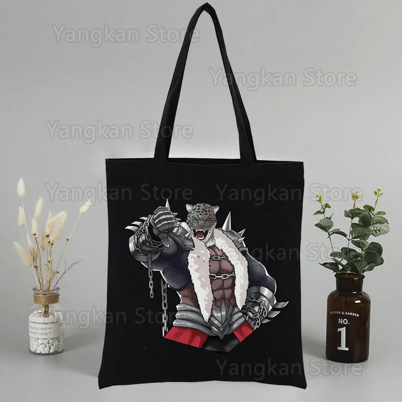 King Tekken Unisex Handbags Custom Canvas Tote Bag Print Daily Use Reusable Travel Casual Shopping Bag Black