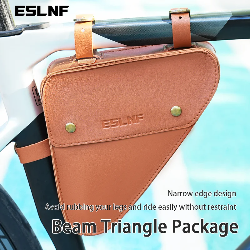 ESLNF Bike PU Leather Bicycle Front Frame Retro Triangle Bag  Tube Small Packet Repair Tool Pouch Multifunction Portable Bag ﻿