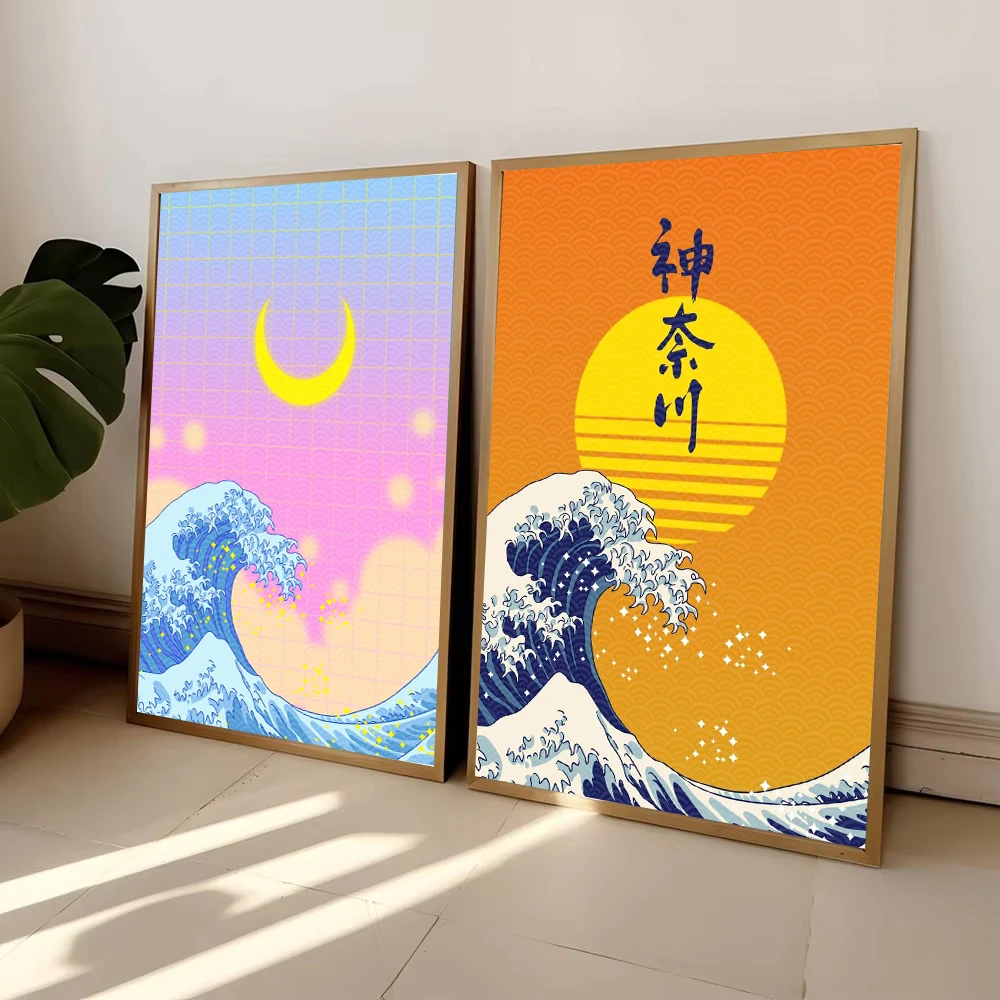 Japanese Street Train Scenery Sakura Poster Print Architecture Wave Moon Canvas Painting Wall Art  Mural Modern Room Home Decor