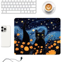 Gothic Cat Van Gogh thickened rubber premium texture non-slip sewn edges Waterproof square mousepad Gaming work computer office