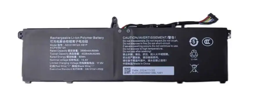 。.for Mechanical Revolution Unbounded 14 + /14Pro Laptop Battery AEC3166124-4S1P.。