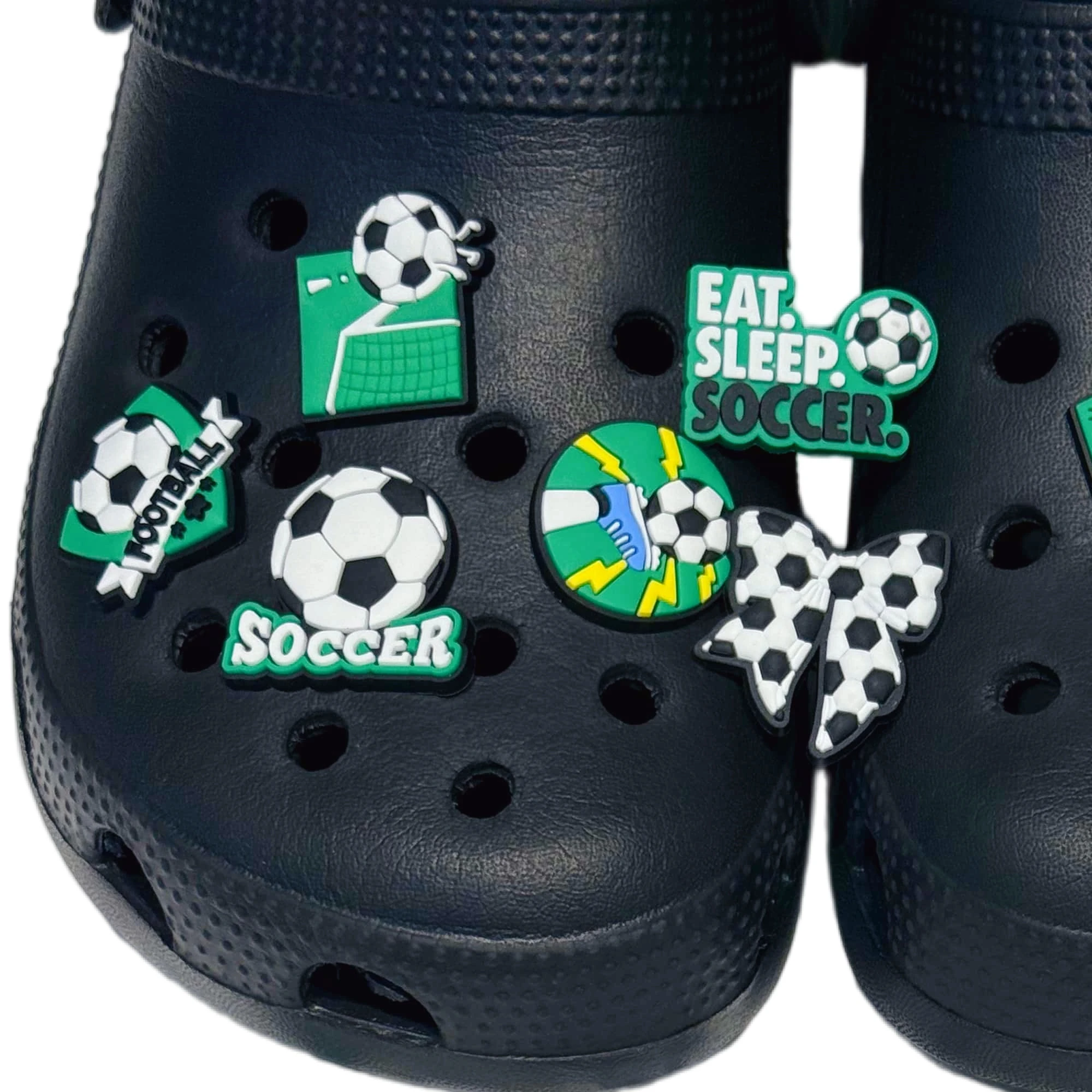1-20Pcs Eat Sleep Soccer PVC Shoe Buckle Charms Goal Football Slipper Decorations For Kids Cool Birthday Present