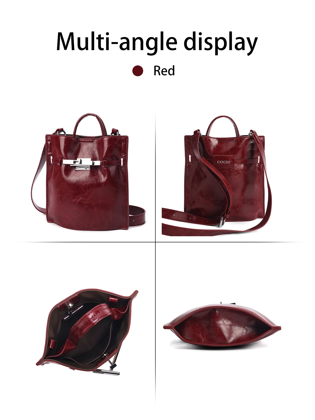 Luxuriöse, gewachste Leder-Handtasche im Retro-Stil, kleine quadratische Tasche für Damen, elegante, schlichte Business-Reisetasche – Detail 9