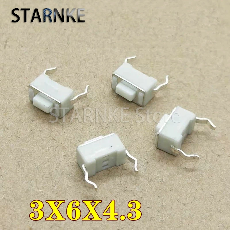 100PCS Tactile Tact Switch 3*6*4.3mm Vertical 2Pins Push Button Micro Switch High Temperature Resistant 3X6X4.3 White