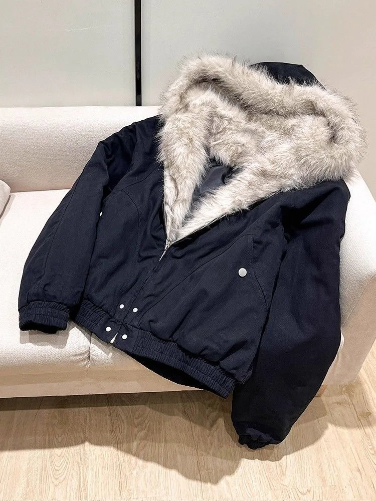 الشتاء نحت الجبال سميكة التعادل صبغ الفراء طوق دعوى سترة قطن للرجال والنساء 2025 سترة قطن جديدة #3