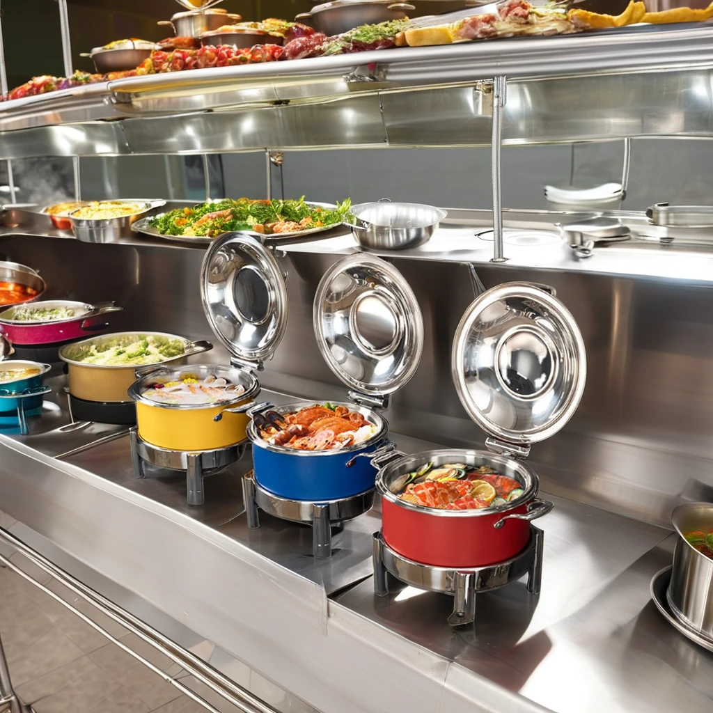 Three Layer Stainless Steel Electric Round Food Warm Buffet Stove Catering Equipment Wholesale Chaffing Dish for Buffet