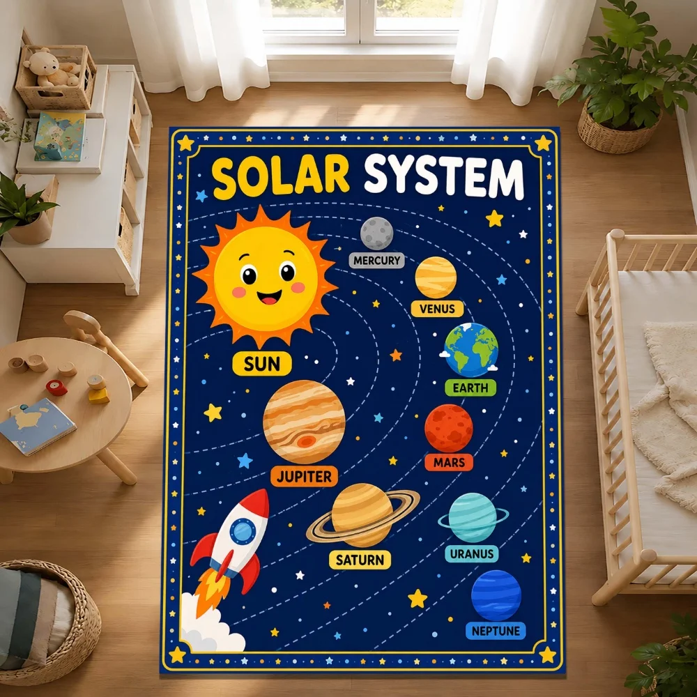 Colorful Solar System Space carpet media room bedroom bedside rug entry hallway Washable Rug Gift