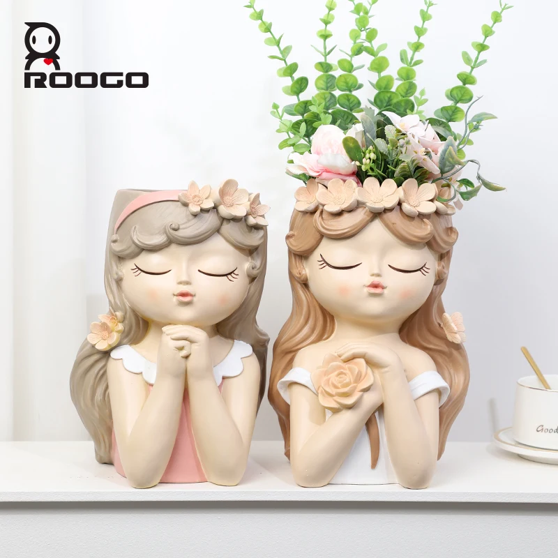 Roogo Flower Fairy Flower Pot Mold Resin Succulent Planters DIY Desktop Decor Flowerpot Fairy Small Home Decoration Vase Office