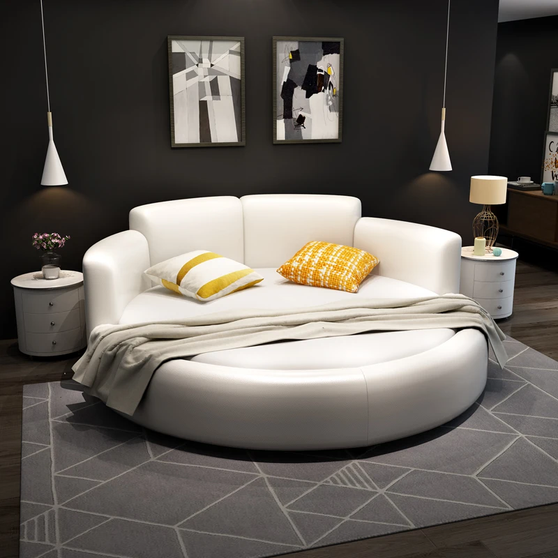 

Princess Soft Luxury Double Bed Modern Leather Design Adults Queen Round Bed King Size Lit De Chambre A Coucher Furniture